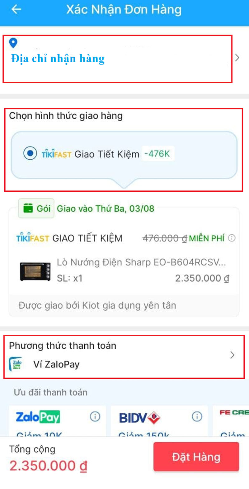 Chọn địa chỉ và phương thức giao hàng