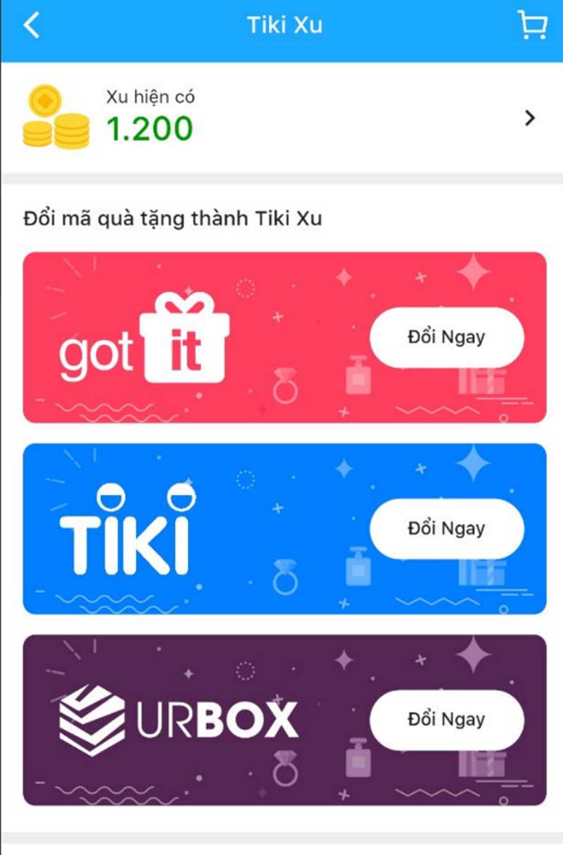 Đổi phiếu quà tặng Tiki hoặc Got It thành xu để sử dụng