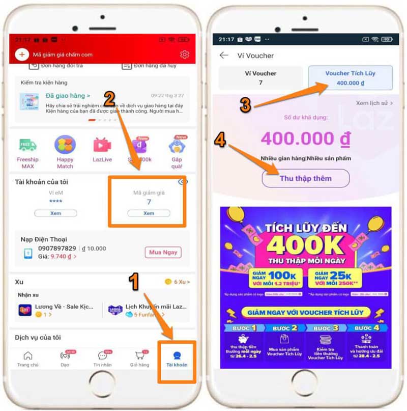 Cách thu thập voucher tích lũy Lazada