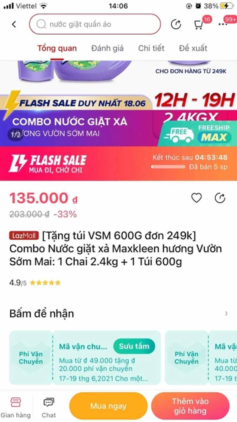 Cách lấy mã free ship Lazada trên trang sản phẩm