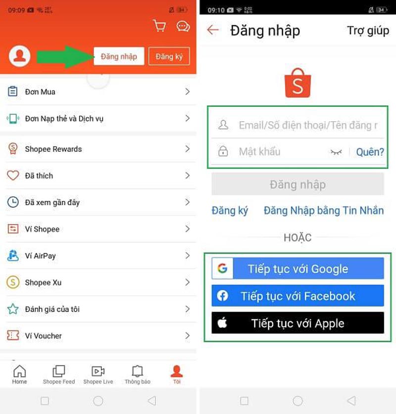 Đăng ký/ đăng nhập tài khoản Shopee