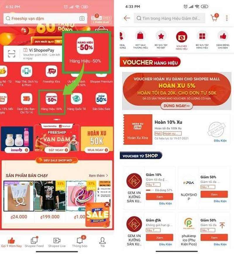 Cách lấy mã giảm giá ở shopee chương trình Hàng hiệu