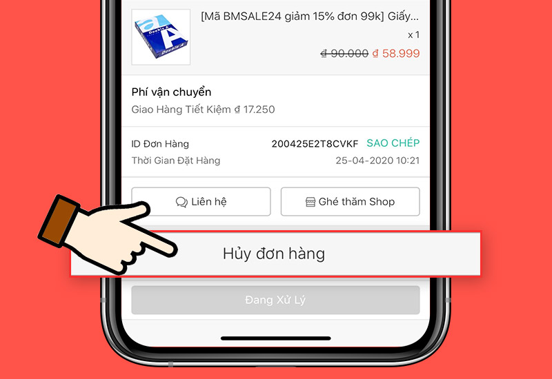 Huỷ đơn hàng trên Shopee trong gia đoạn chờ lấy hàng