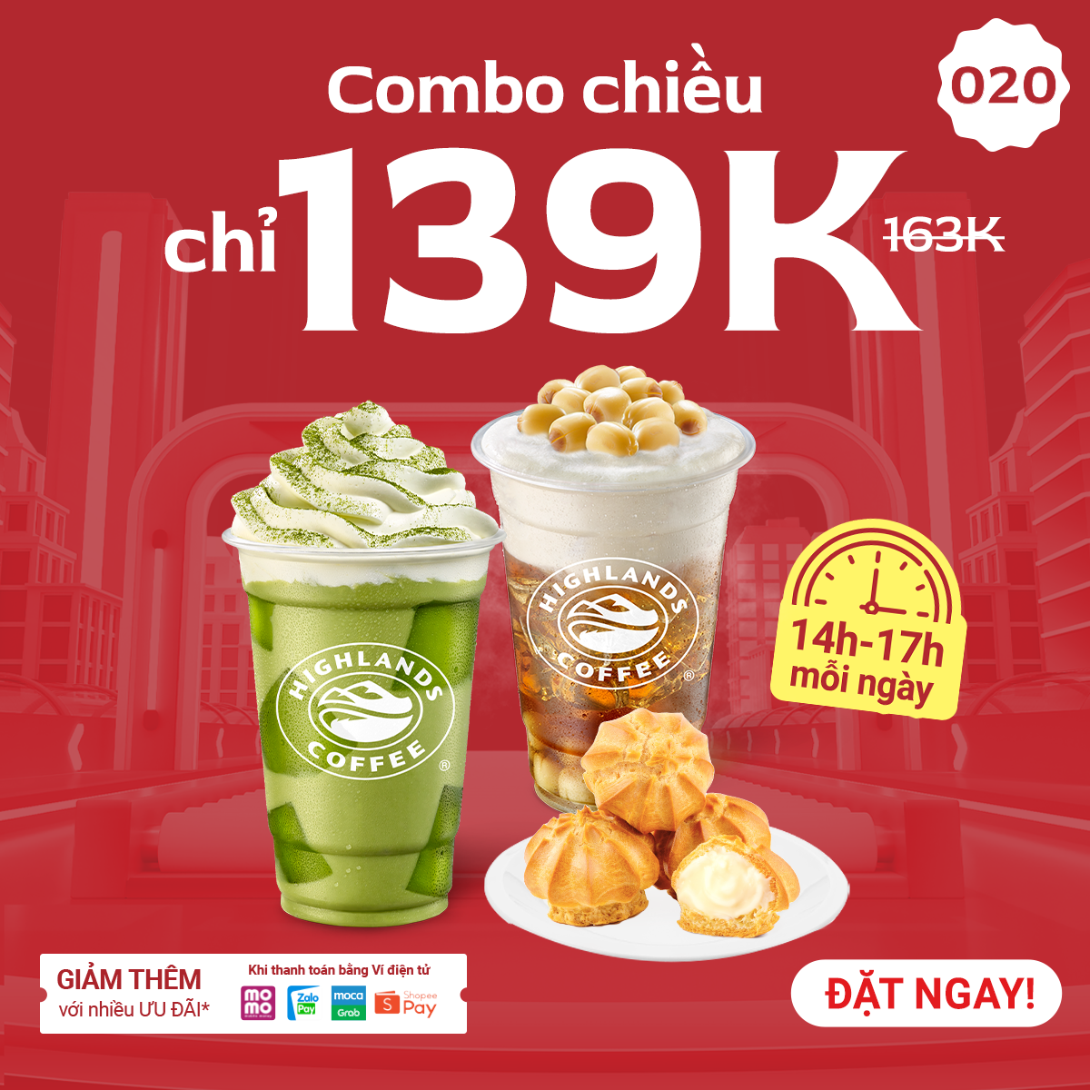 Mua Combo ưu đãi chỉ 139K (Giá gốc: 163K) bao gồm: 1 ly Freeze bất kì cỡ lớn + 1 ly Trà bất kì cỡ lớn + 1 Bánh giá 29K.